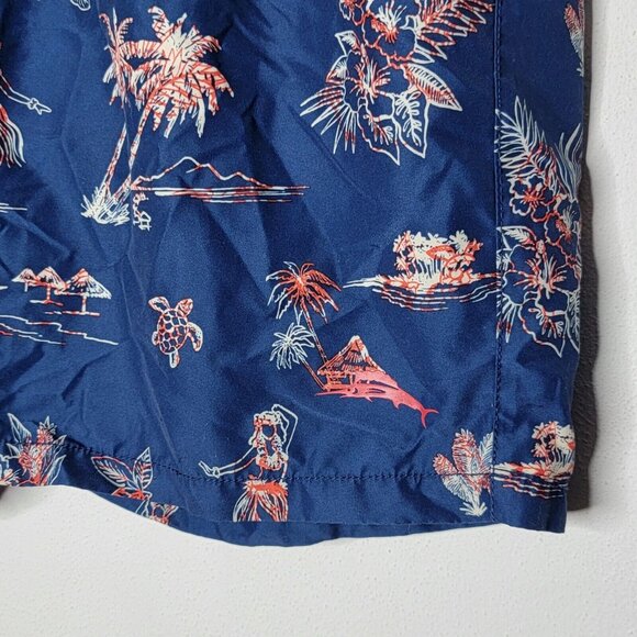 Tommy Bahama XL Navy Blue Mesh Turtle Palm Hula Lined Men's Swim Trunks - Picture 3 of 5